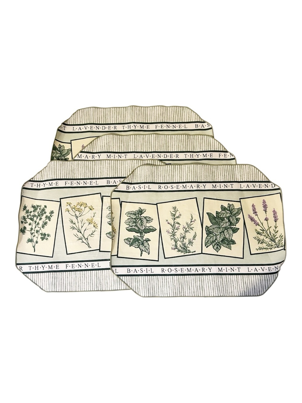 Vintage Unique Herb Print Kitchen Placemats -Early 2000’s- Set of Four